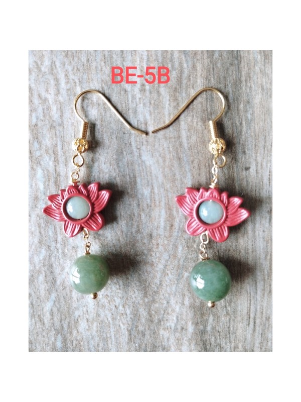 Boucle d'oreille  BE-5  Magnifiques uniques Jade boucle d'oreilles sans allergie, couleur et traditionnel mode chinois style pour les femmes