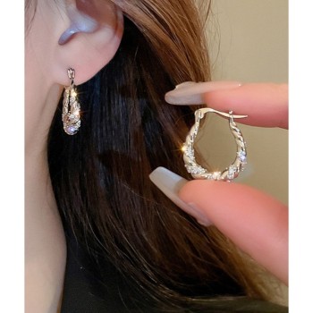 Boucle d'oreille BE-8  Manigfique Argent Aiguille  Pâte torsadéé Avec Zircons Boucle d'oreille Pour Femmes 