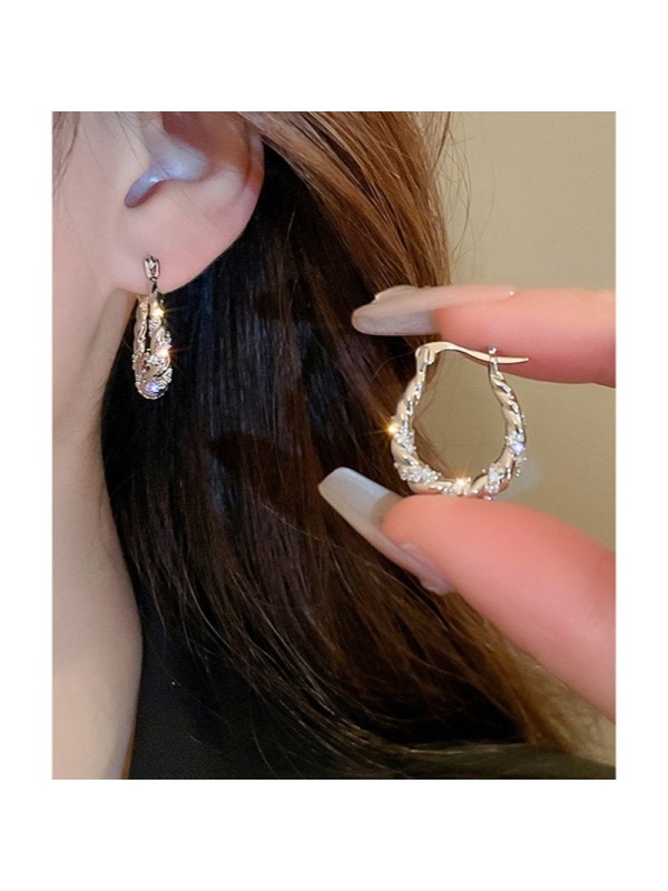 Boucle d\'oreille BE-8  Manigfique Argent Aiguille  Pâte torsadéé Avec Zircons Boucle d\'oreille Pour Femmes 