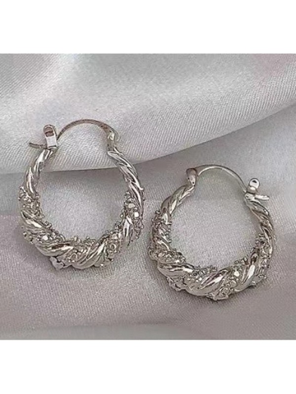 Earrings BE-8   Manigfique Silver Needle Dough-twist Earring With Zircons For Women 