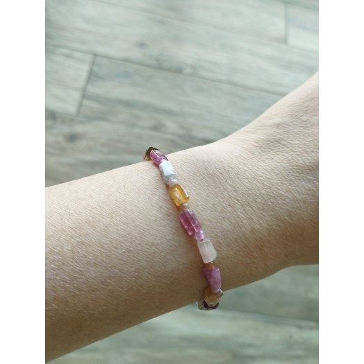 Bracelet BJ-7  Natural Tourmaline stones  Multi-Colored pink white yellow delicate bracelet for Women