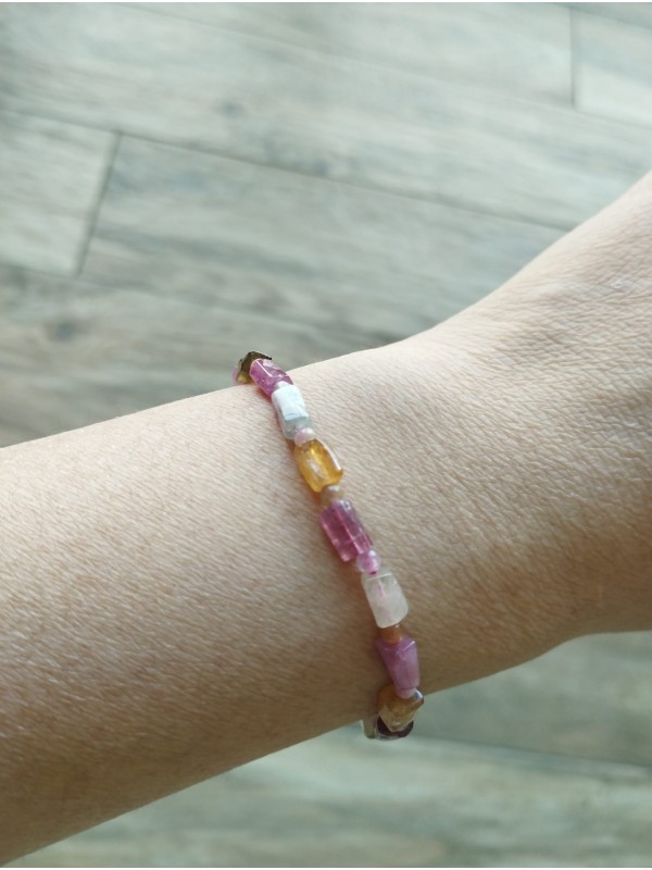 Bracelet BJ-7  Natural Tourmaline stones  Multi-Colored pink white yellow delicate bracelet for Women