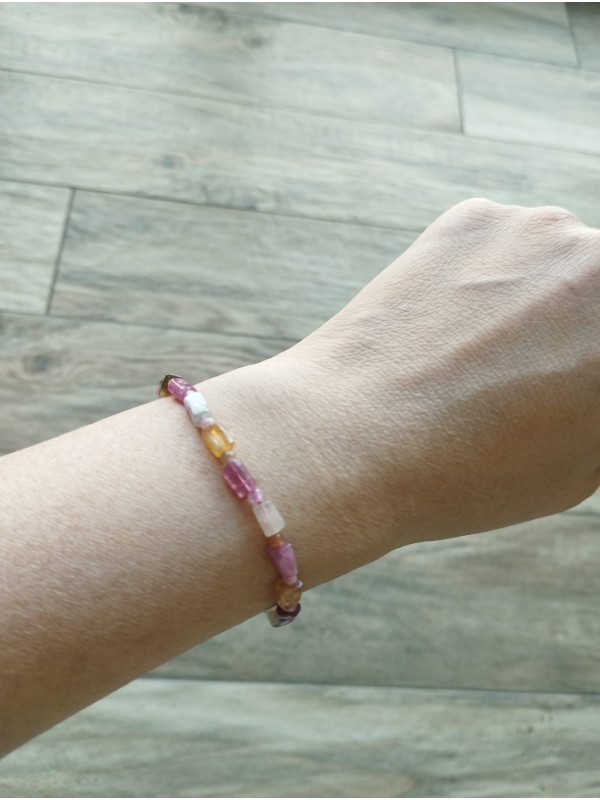 Bracelet BJ-7  Natural Tourmaline stones  Multi-Colored pink white yellow delicate bracelet for Women