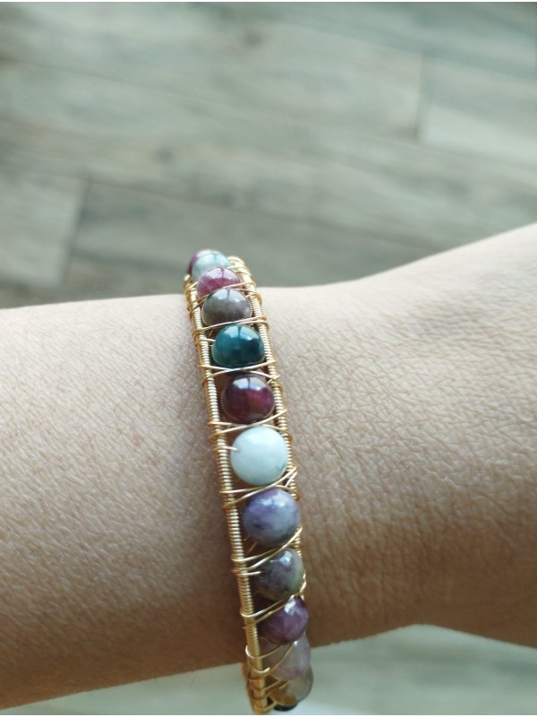 Bracelet  BJ-8  Natural Tourmaline stones  Multi-Colored delicate lucky bracelet for Women