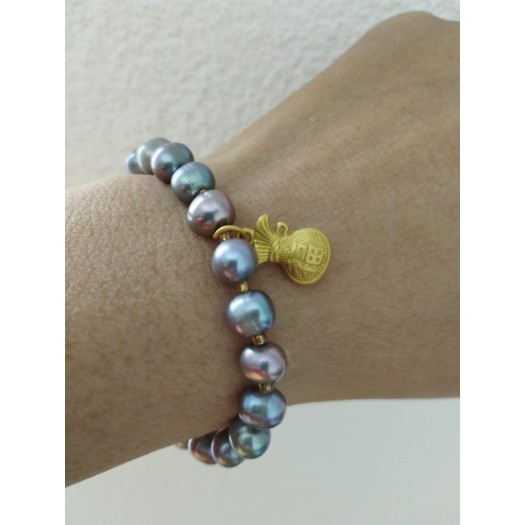 Bracelet BP-9   Culture Pearl Noble, happiness ,wealth and lucky grey bracelet for woman