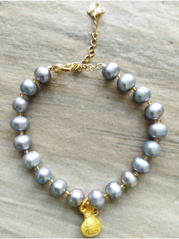 Bracelet BP-9   Culture Pearl Noble, happiness ,wealth and lucky grey bracelet for woman