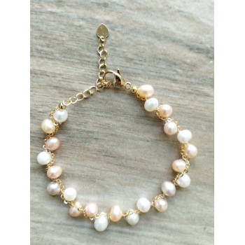 Bracelet BP-4  Culture Perle  d'élevage perle blanche et jaune Noble bonne fortune bracelet pour femme