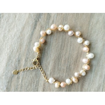 Bracelet BP-4  Culture Perle  d'élevage perle blanche et jaune Noble bonne fortune bracelet pour femme