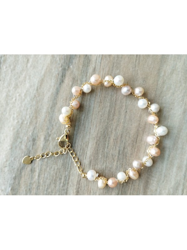 Bracelet BP-4  Culture Perle  d'élevage perle blanche et jaune Noble bonne fortune bracelet pour femme