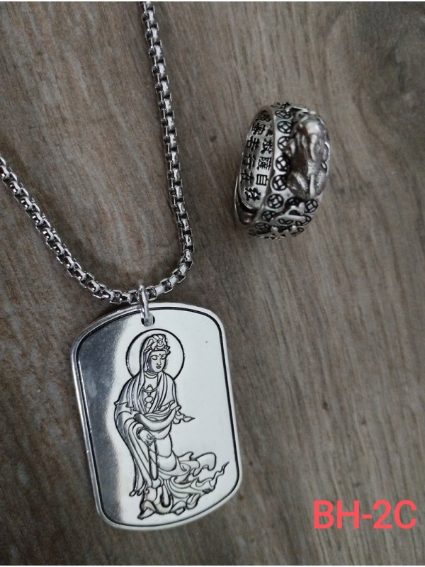 Collier BC-5  Vintage traditionnel collier rétro-argent et Guanyin chinois tradition collier pour hommes