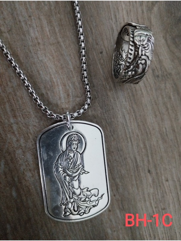 Halskette BC-5  Vintage Traditionelle Halskette Retro Silber und Chinese'Guanyin Traditionelle Halskette für Männer