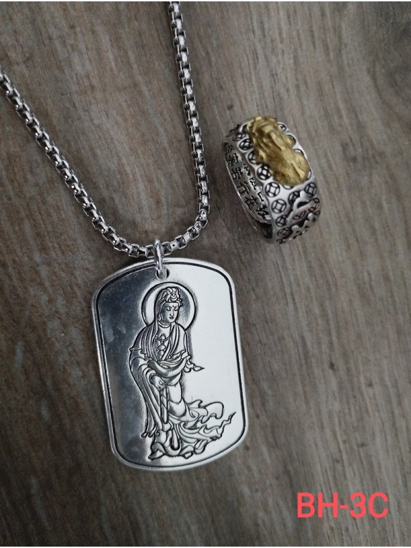 Halskette BC-5  Vintage Traditionelle Halskette Retro Silber und Chinese'Guanyin Traditionelle Halskette für Männer