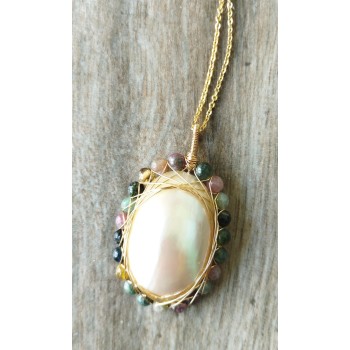 Collier BC-16  Manifique perle de nacre et tourmalin collier Sans allergie, Rétro et tradition mode chinoise collier pour femmes Collier BC-16  Manifique perle de nacre et tourmalin collier Sans allergie, Rétro et tradition mode chinoise collier pour femmes